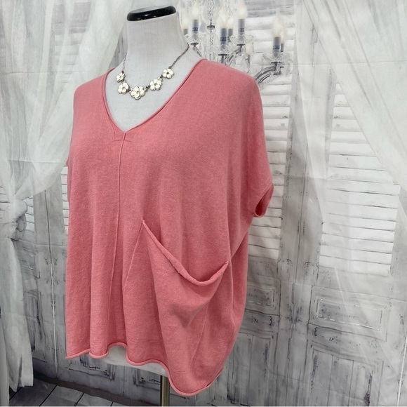 Eileen Fisher Blossom Pink Organic Linen Cotton V-Neck Box Top Pocket Oversized - Picture 2 of 11